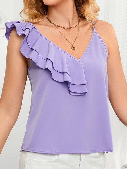 Asymmetrical Neck Ruffled Cami-Teresa&#39;s Fashionista LLC