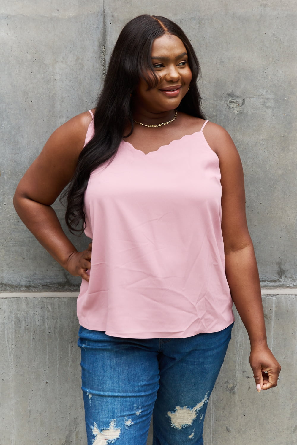 Sweet Lovely By Jen Full Size Scalloped Cami in Rosewood-Teresa&#39;s Fashionista LLC