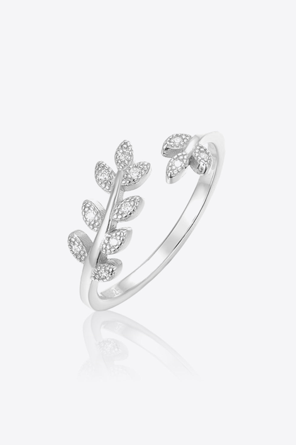 Inlaid Zircon Leaf-Shaped Open Ring-Teresa&#39;s Fashionista LLC