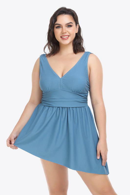 Plus Size Plunge Sleeveless Two-Piece Swimsuit-Teresa&#39;s Fashionista LLC