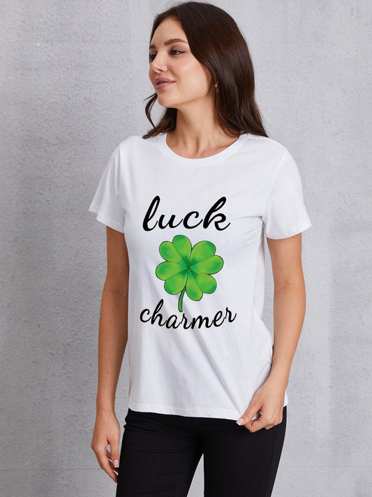 LUCK CHARMER Round Neck T-Shirt-Teresa&#39;s Fashionista LLC