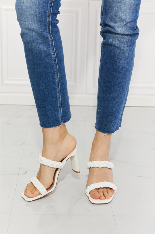 MMShoes In Love Double Braided Block Heel Sandal in White-Teresa&#39;s Fashionista LLC