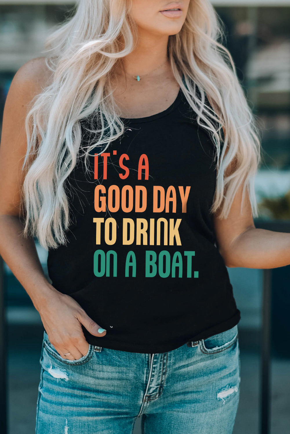 Slogan Graphic Scoop Neck Tank-Teresa&#39;s Fashionista LLC