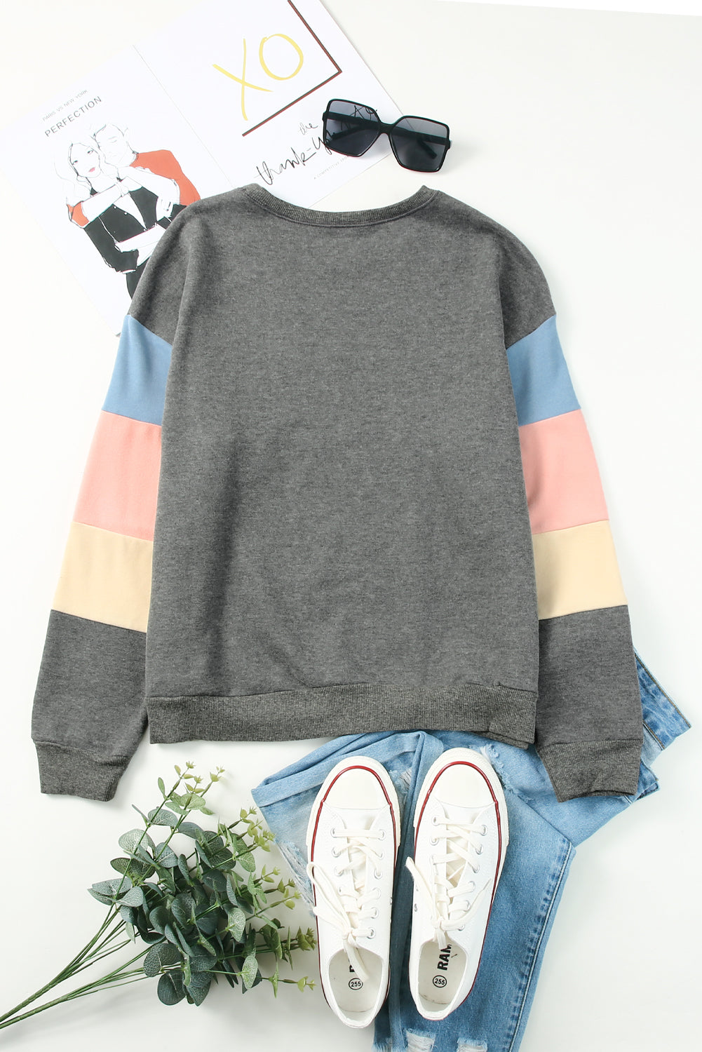 Color Block Ribbed Trim Sweatshirt-Teresa&#39;s Fashionista LLC