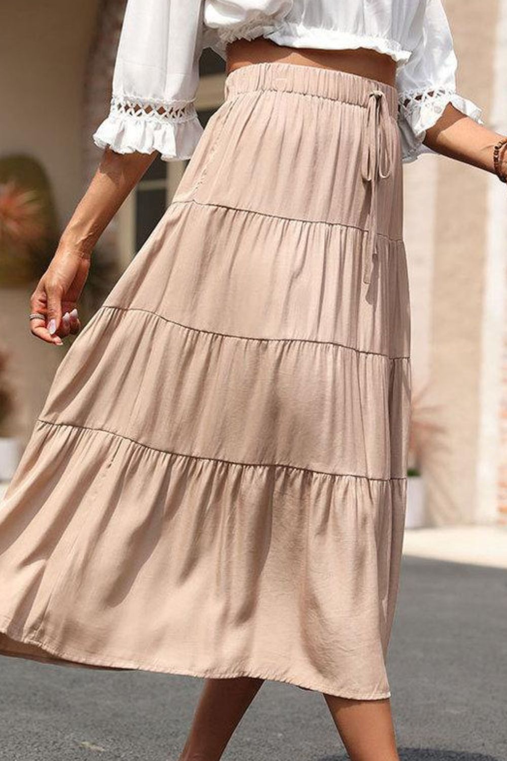 Elastic Waist Tiered Midi Skirt-Teresa&#39;s Fashionista LLC