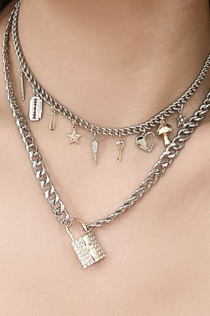 Lock Pendant Double-Layered Necklace-Teresa&#39;s Fashionista LLC