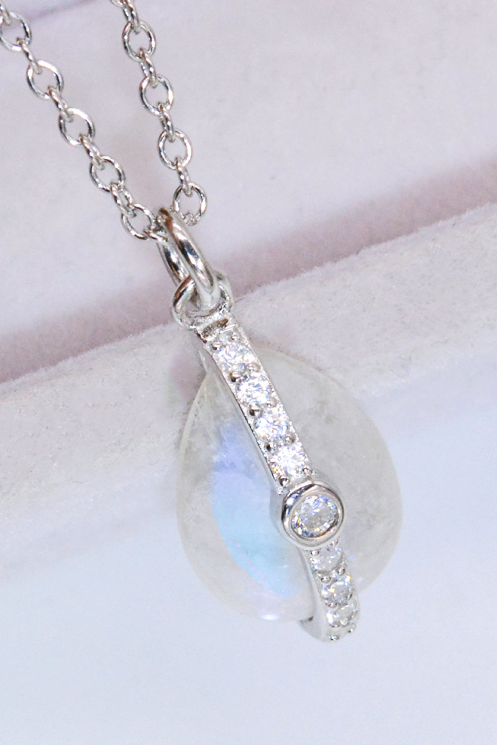 Natural Moonstone and Zircon Pendant Necklace-Teresa&#39;s Fashionista LLC