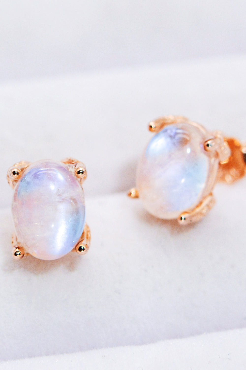 Natural Moonstone 4-Prong Stud Earrings-Teresa&#39;s Fashionista LLC