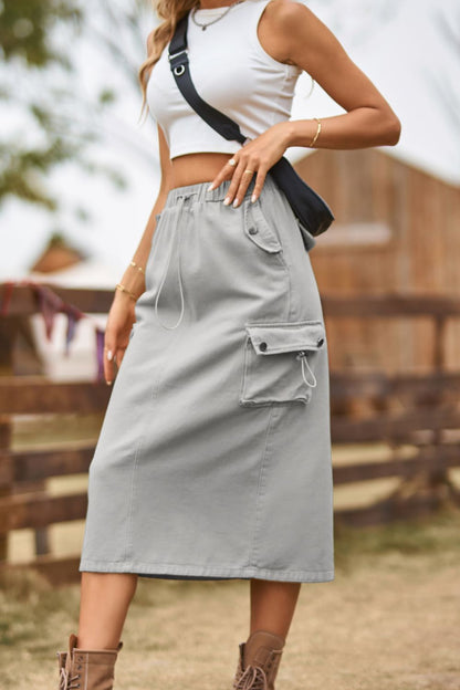 Drawstring Waist Slit Denim Skirt-Teresa&#39;s Fashionista LLC