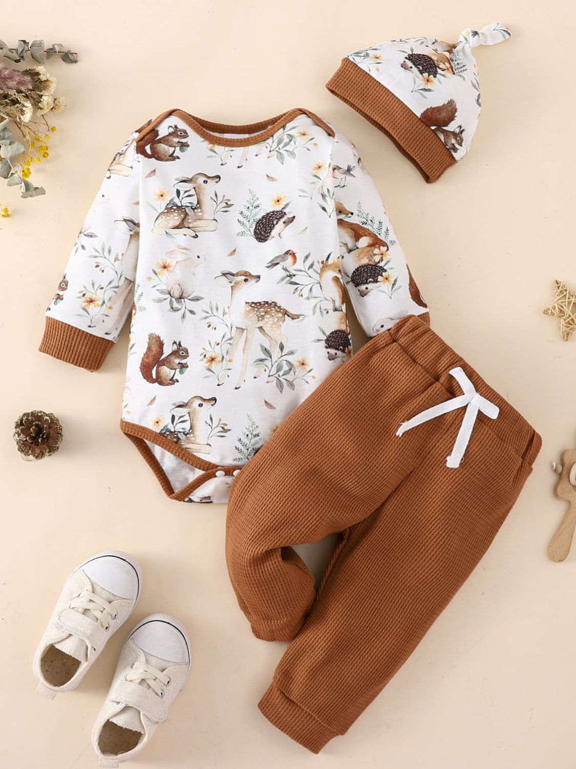 Baby Printed Bodysuit and Waffle-Knit Joggers Set-Teresa&#39;s Fashionista LLC