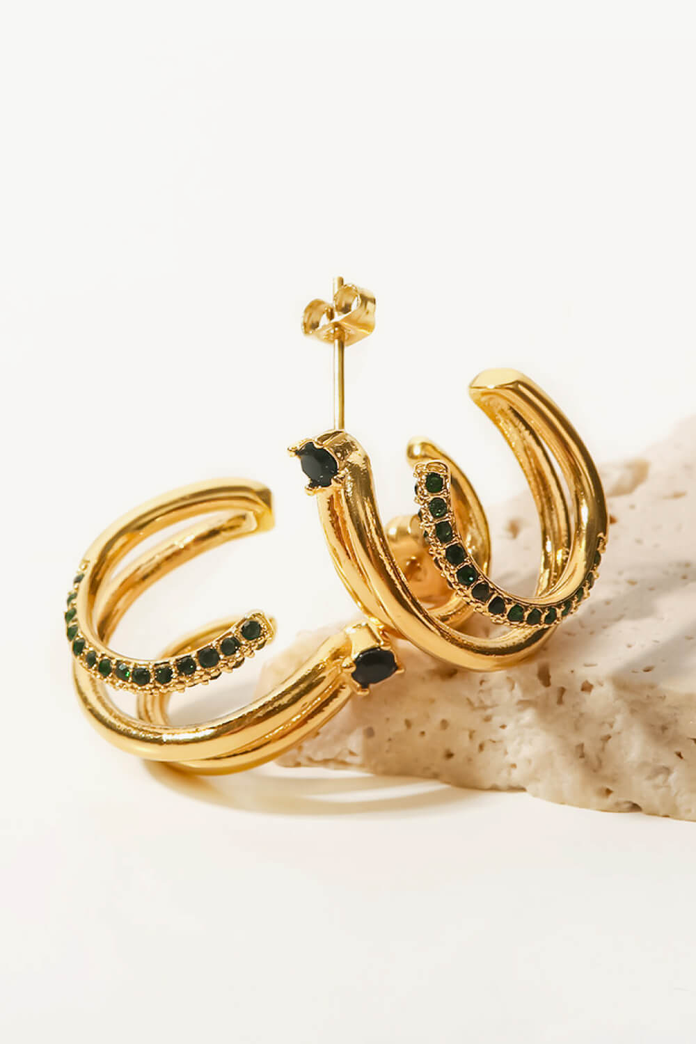 18K Gold Plated Cubic Zirconia Wrap C-Hoop Earrings-Teresa&#39;s Fashionista LLC