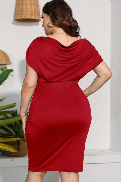 Plus Size Ruched V-Neck Dress-Teresa&#39;s Fashionista LLC