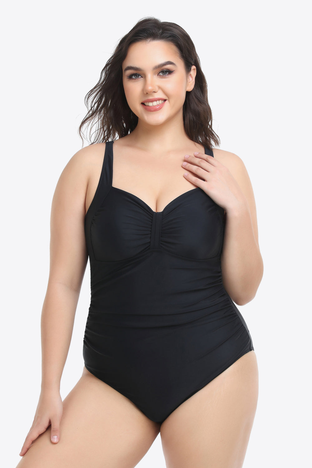 Plus Size Sleeveless Plunge One-Piece Swimsuit-Teresa&#39;s Fashionista LLC