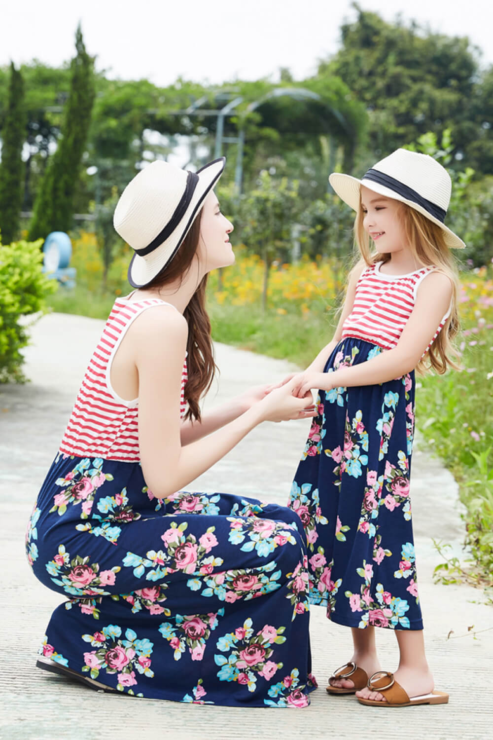 Girls Striped Floral Sleeveless Dress-Teresa&#39;s Fashionista LLC