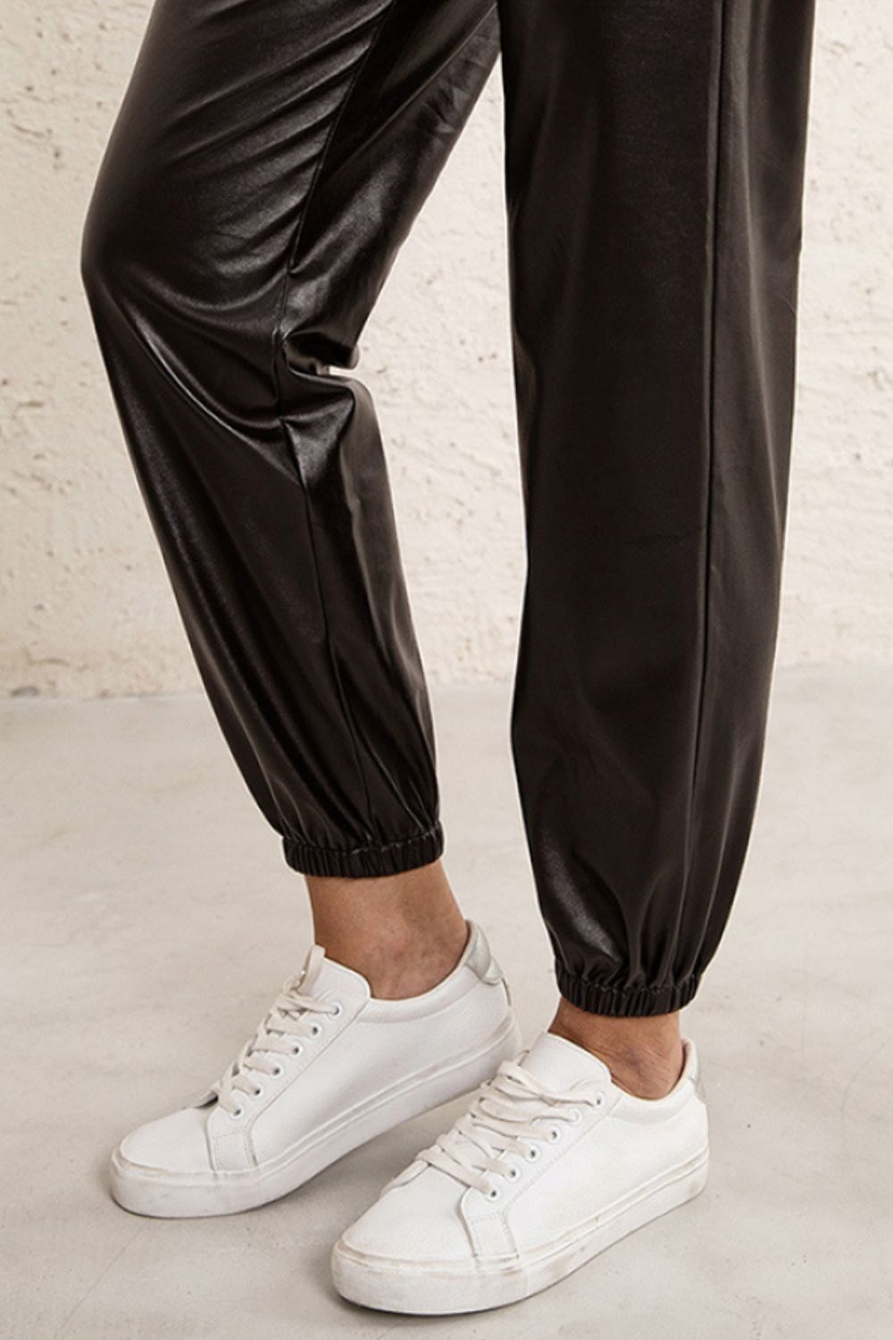 Elastic Waist PU Leather Joggers-Teresa&#39;s Fashionista LLC