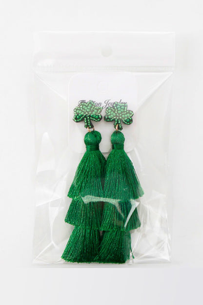 Shamrock Earrings with Tassel-Teresa&#39;s Fashionista LLC