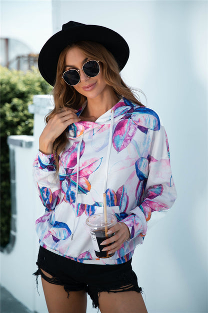 Printed Dropped Shoulder Hoodie-Teresa&#39;s Fashionista LLC