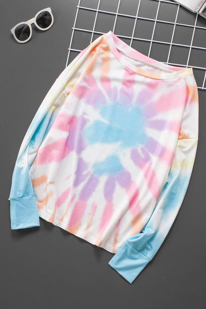 Tie-Dye Boat Neck Batwing Sleeve Tee-Teresa&#39;s Fashionista LLC