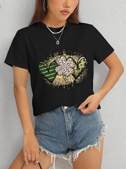 Lucky Clover Round Neck Short Sleeve T-Shirt-Teresa&#39;s Fashionista LLC