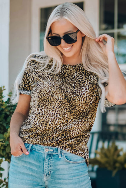 Women Leopard Short Flounce Sleeve Tee-Teresa&#39;s Fashionista LLC