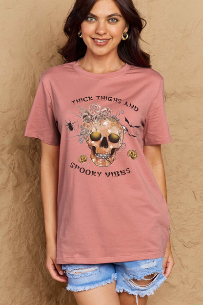 Simply Love Full Size THICK THIGHS AND SPOOKY VIBES Graphic Cotton T-Shirt-Teresa&#39;s Fashionista LLC