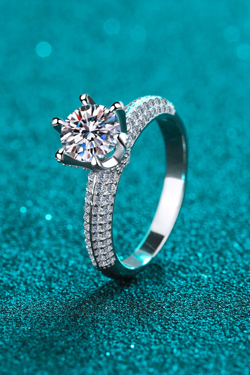 2 Carat Moissanite 925 Sterling Silver Side Stone Ring-Teresa&#39;s Fashionista LLC