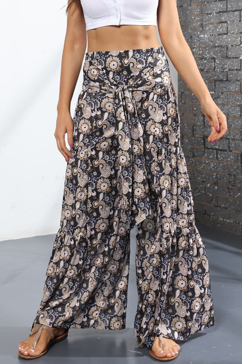 Printed High-Rise Tied Culottes-Teresa&#39;s Fashionista LLC