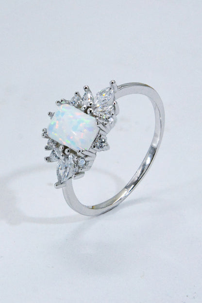 925 Sterling Silver Zircon and Opal Ring-Teresa&#39;s Fashionista LLC