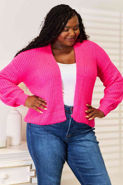 Woven Right Rib-Knit Open Front Drop Shoulder Cardigan-Teresa&#39;s Fashionista LLC