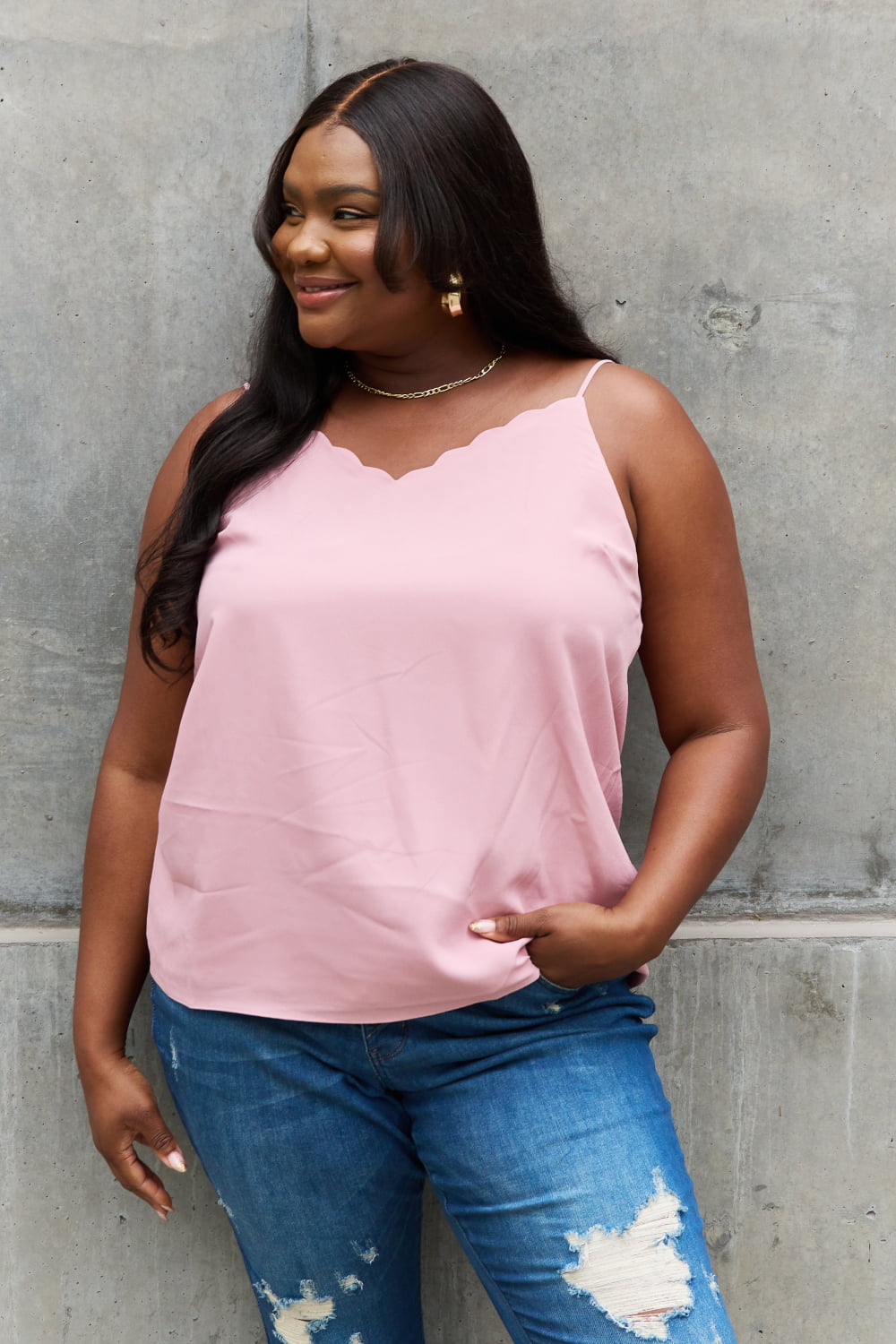 Sweet Lovely By Jen Full Size Scalloped Cami in Rosewood-Teresa&#39;s Fashionista LLC