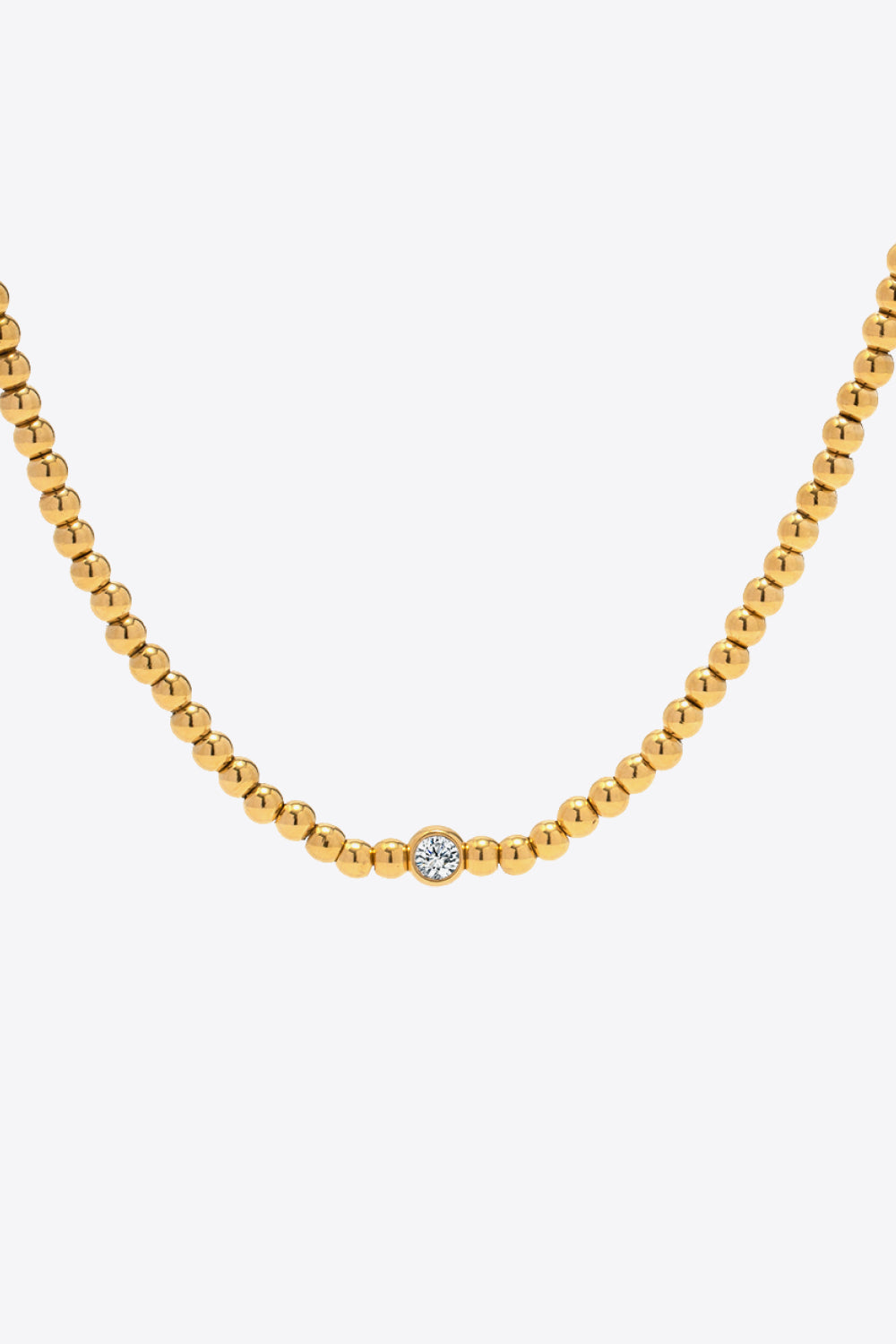 Inlaid Zircon Beaded Stainless Steel Necklace-Teresa&#39;s Fashionista LLC