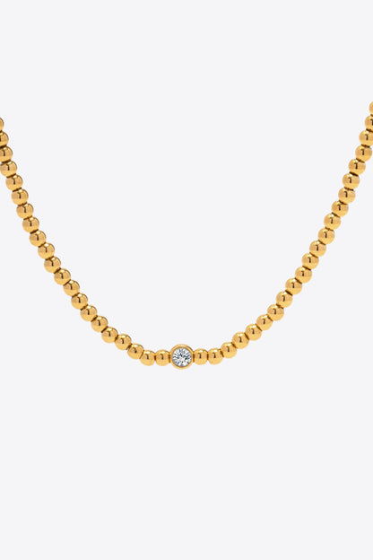 Inlaid Zircon Beaded Stainless Steel Necklace-Teresa&#39;s Fashionista LLC