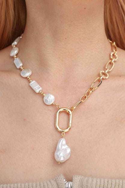 Freshwater Pearl Pendant Chunky Chain Necklace-Teresa&#39;s Fashionista LLC