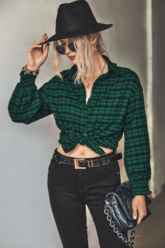 Plaid Button Front Dropped Shoulder Shirt-Teresa&#39;s Fashionista LLC