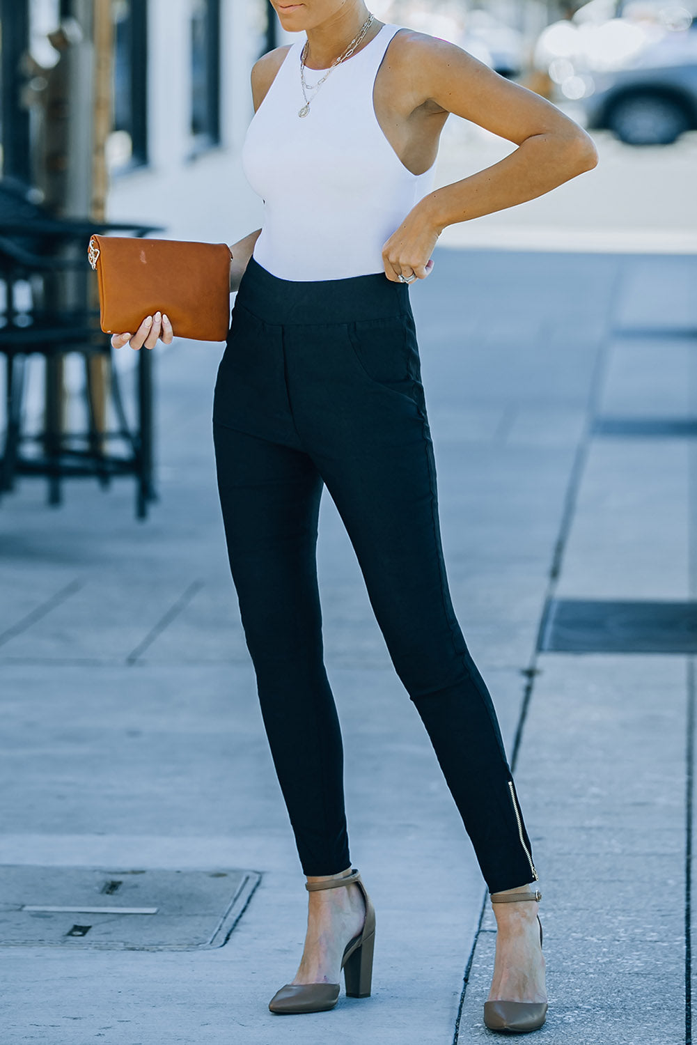 Zipper Ankle High Waist Skinny Pants-Teresa&#39;s Fashionista LLC