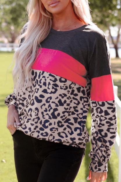 Leopard Print Color Block Long-Sleeve Top-Teresa&#39;s Fashionista LLC