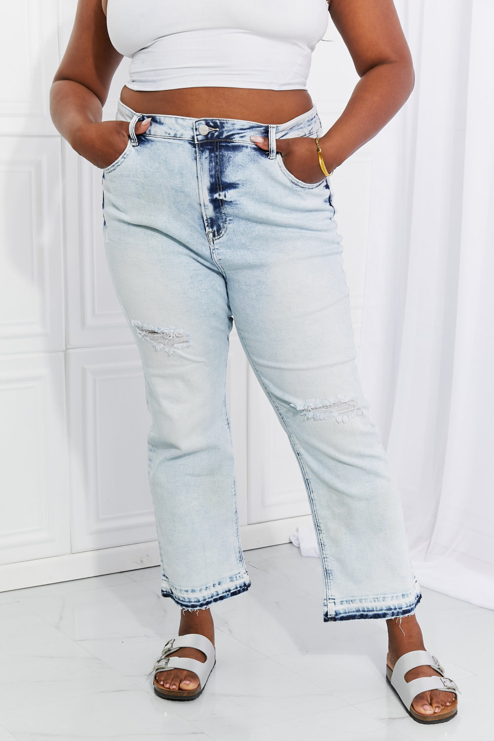 RISEN Full Size Camille Acid Wash Crop Straight Jeans-Teresa&#39;s Fashionista LLC