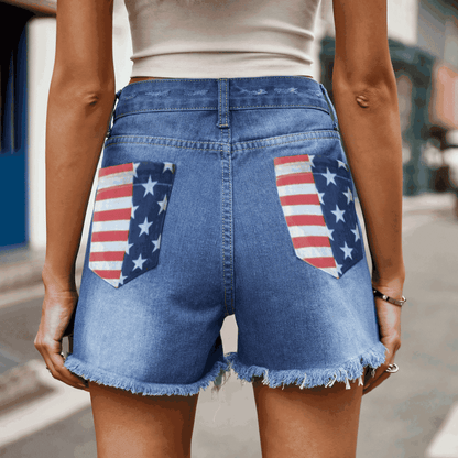 US Flag Distressed Denim Shorts-Teresa&#39;s Fashionista LLC