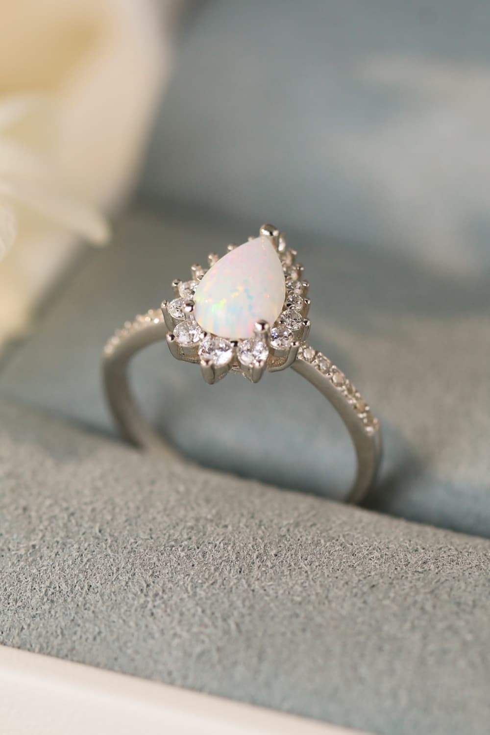 Platinum-Plated Opal Pear Shape Ring-Teresa&#39;s Fashionista LLC