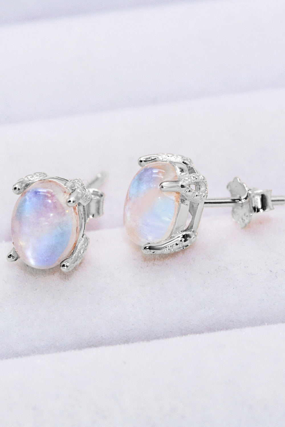 Natural Moonstone 4-Prong Stud Earrings-Teresa&#39;s Fashionista LLC