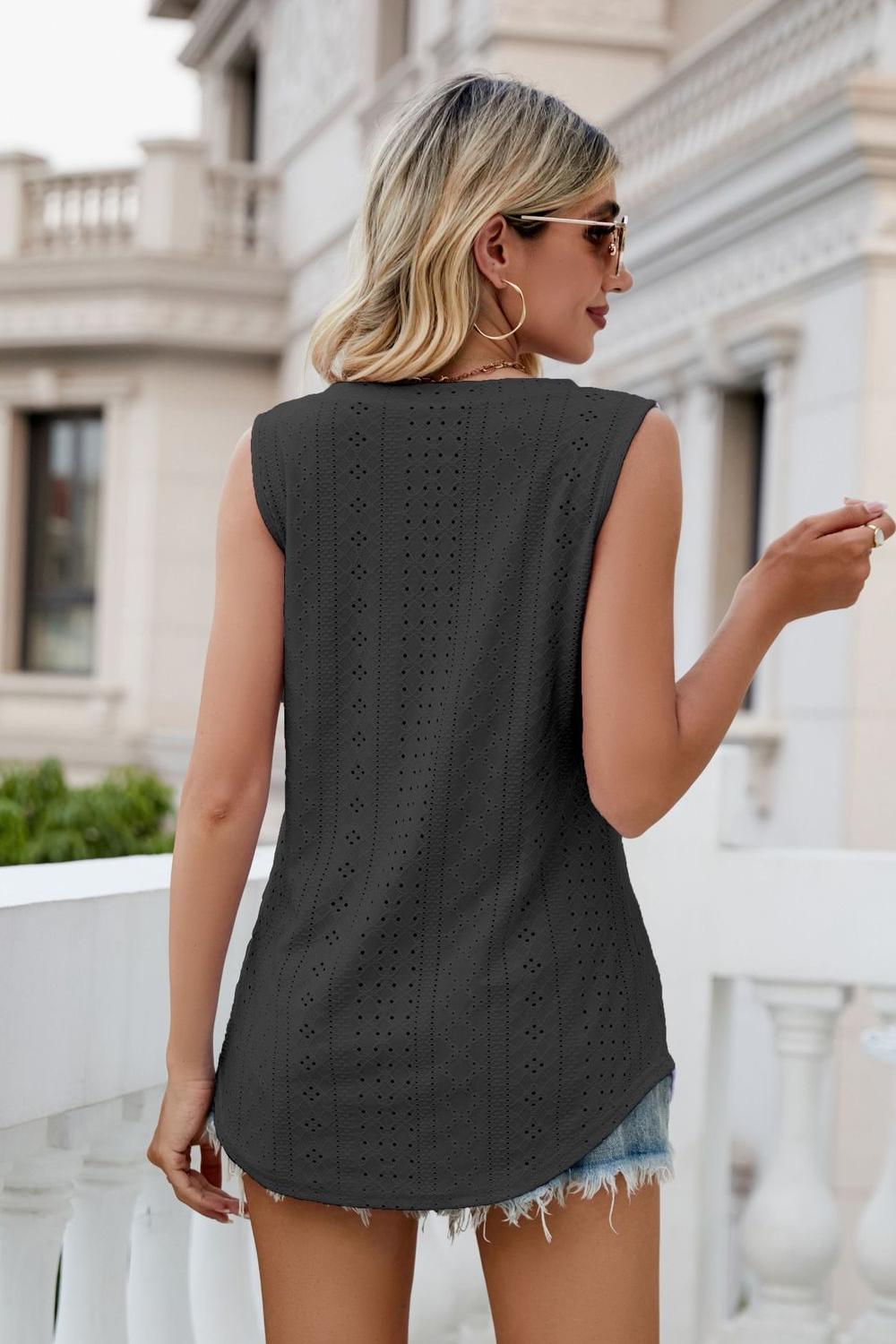 Eyelet V-Neck Tank-Teresa&#39;s Fashionista LLC