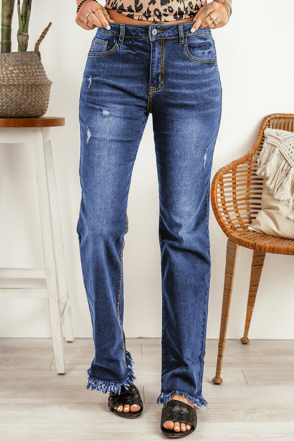 Ripped Frayed Hem Jeans-Teresa&#39;s Fashionista LLC