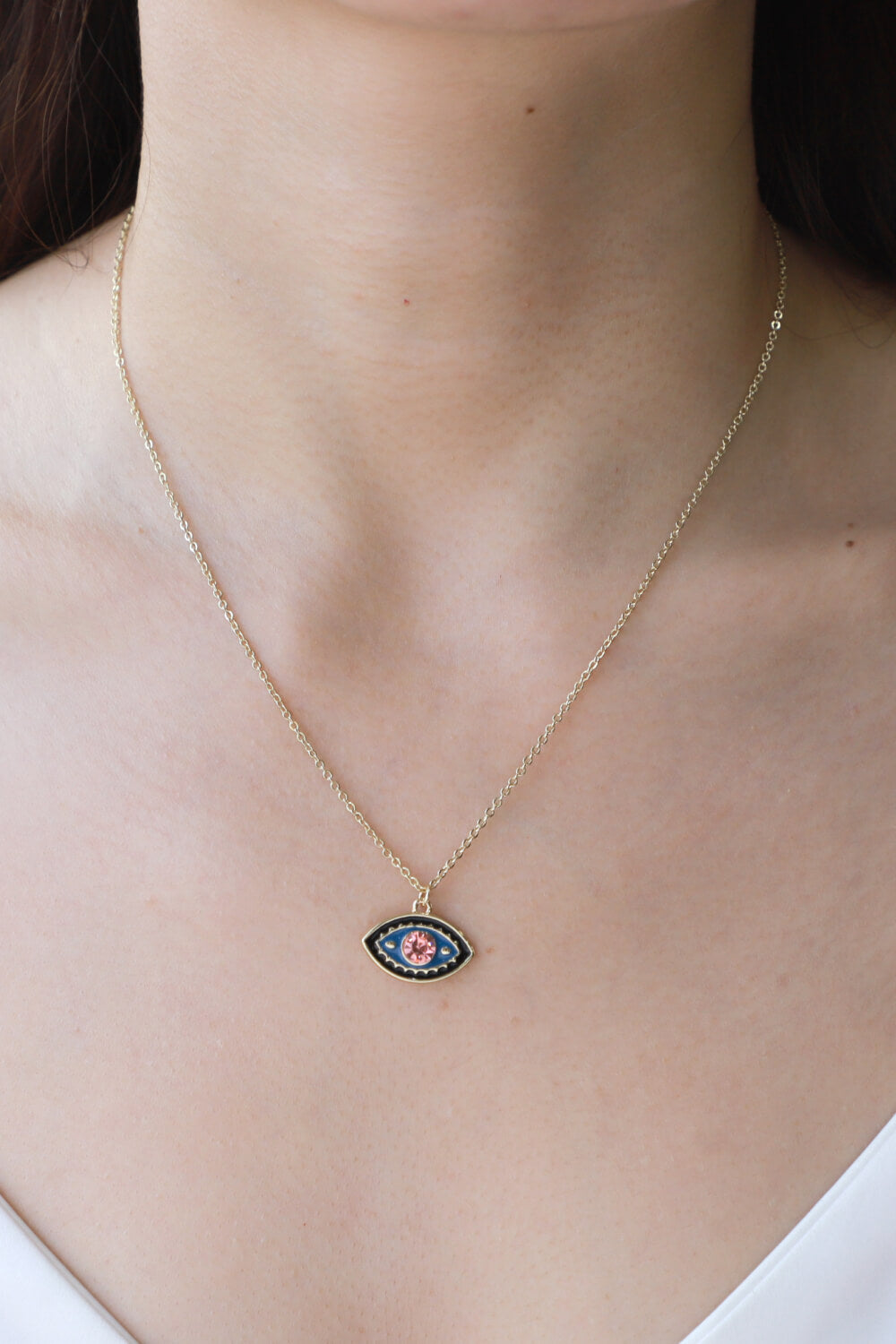 Evil Eye Pendant Gold Plated Chain Necklace-Teresa&#39;s Fashionista LLC