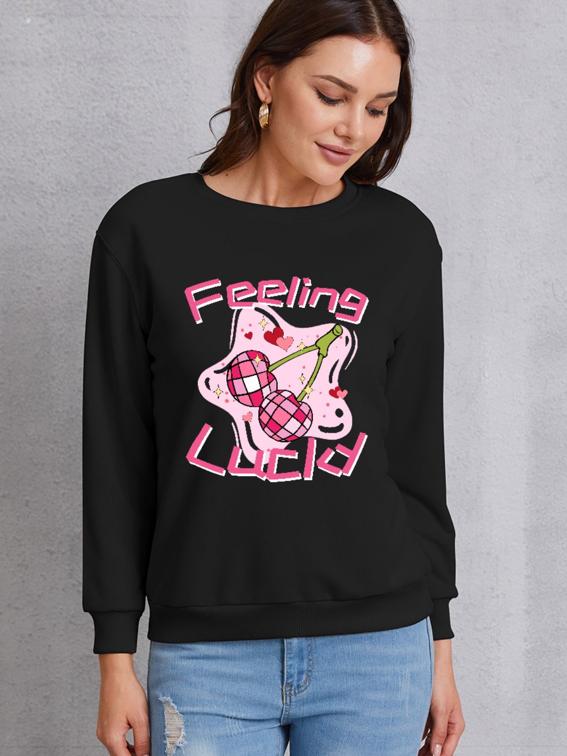 FEELING LUCKY Round Neck Sweatshirt-Teresa&#39;s Fashionista LLC