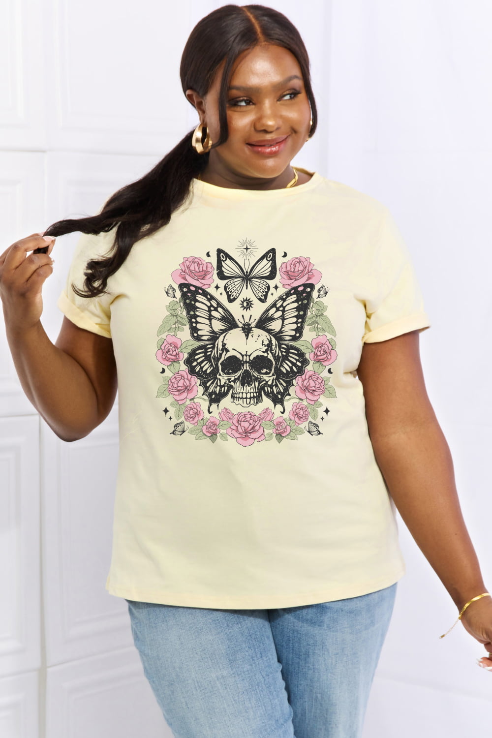 Simply Love Simply Love Full Size Skull & Butterfly Graphic Cotton Tee-Teresa&#39;s Fashionista LLC