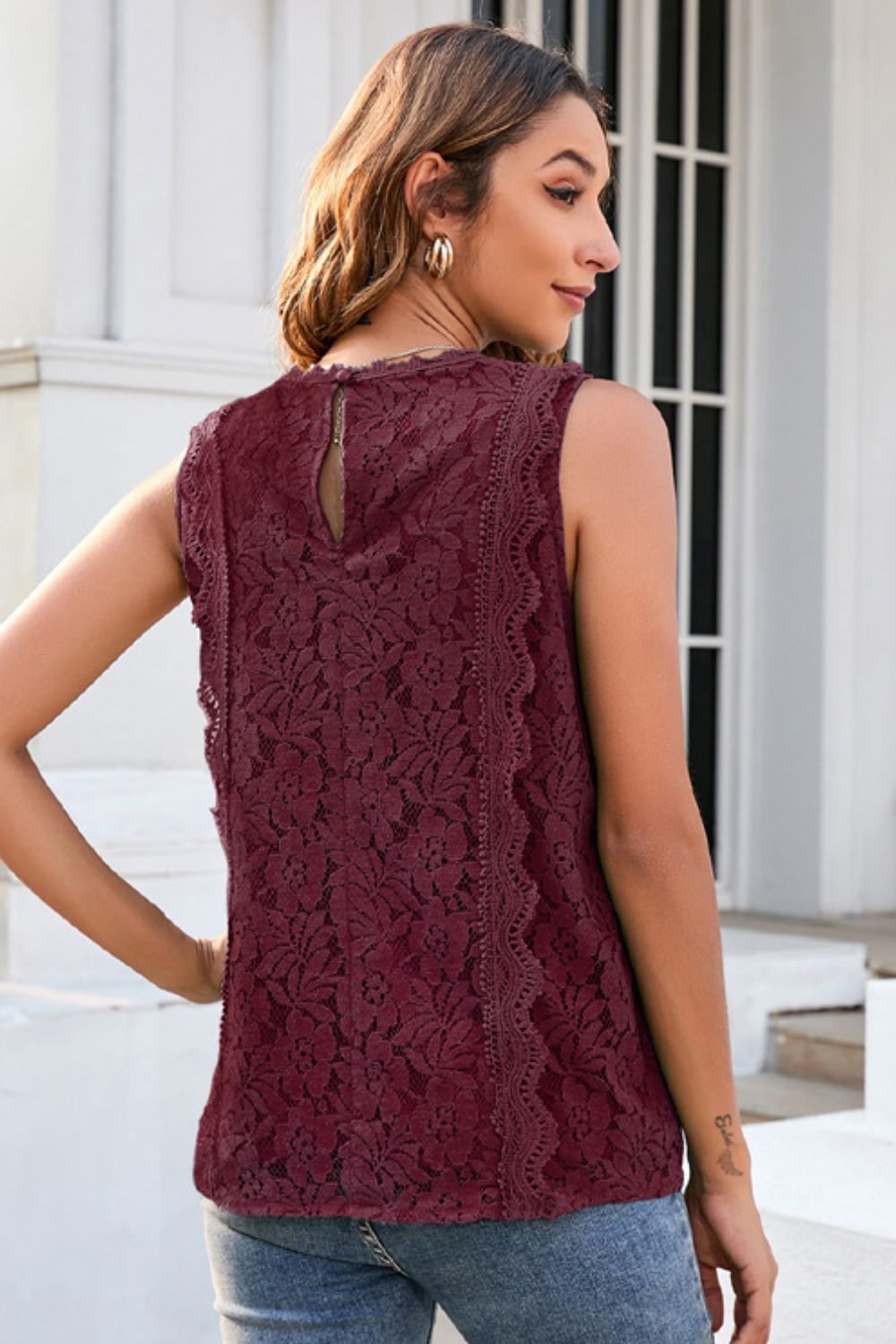 Lace V-Neck Tank-Teresa&#39;s Fashionista LLC