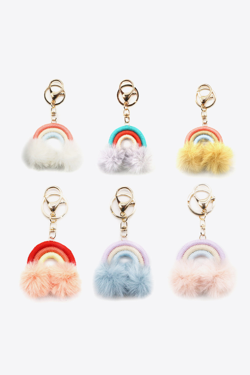 Assorted 4-Pack Rainbow Pom Pom Keychain-Teresa&#39;s Fashionista LLC