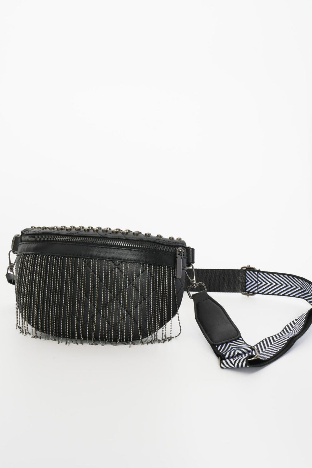 PU Leather Studded Sling Bag with Fringes-Teresa&#39;s Fashionista LLC