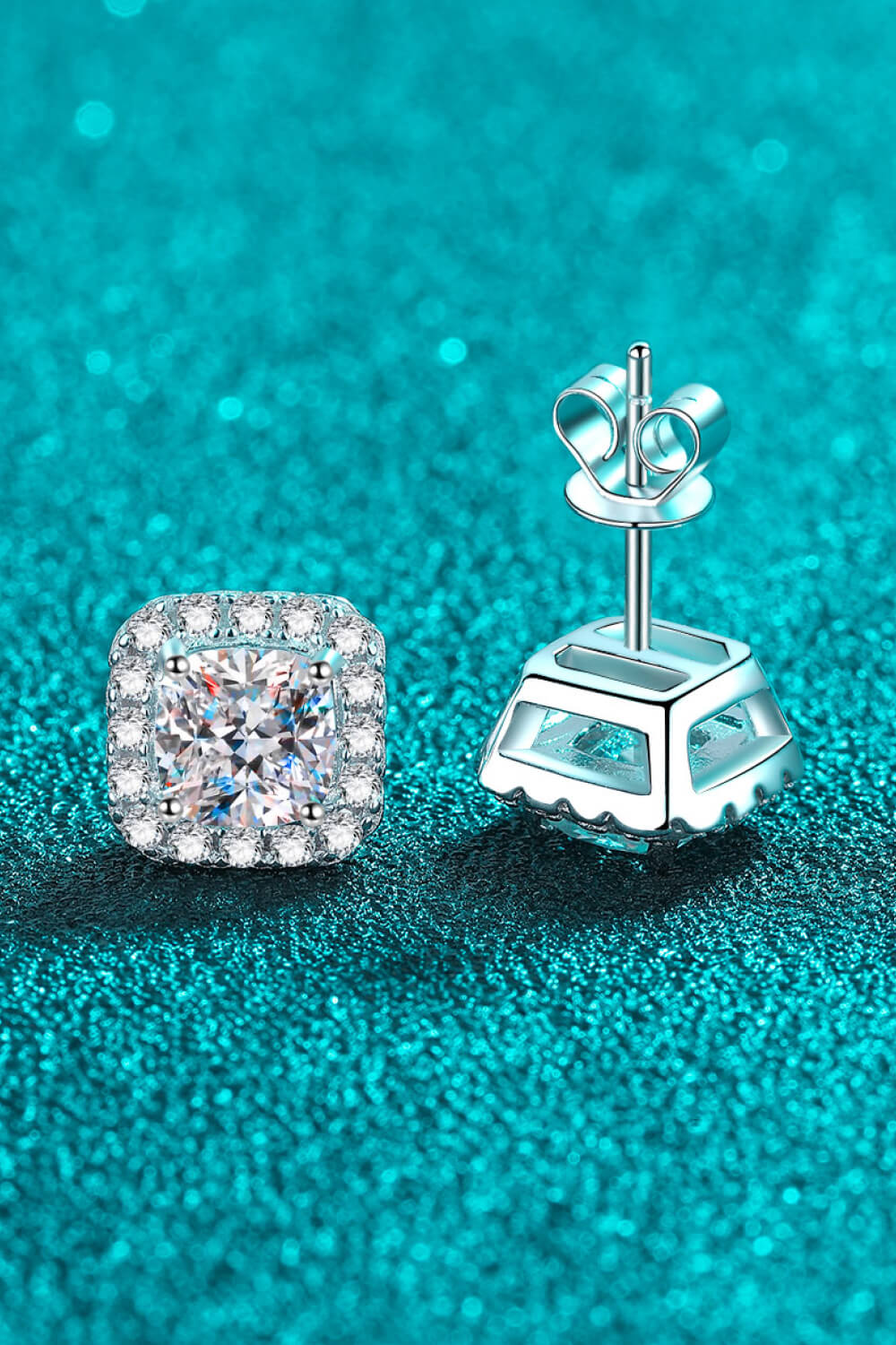 925 Sterling Silver Inlaid 2 Carat Moissanite Square Stud Earrings-Teresa&#39;s Fashionista LLC