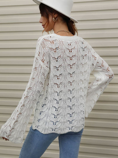 Openwork Dropped Shoulder Knit Top-Teresa&#39;s Fashionista LLC